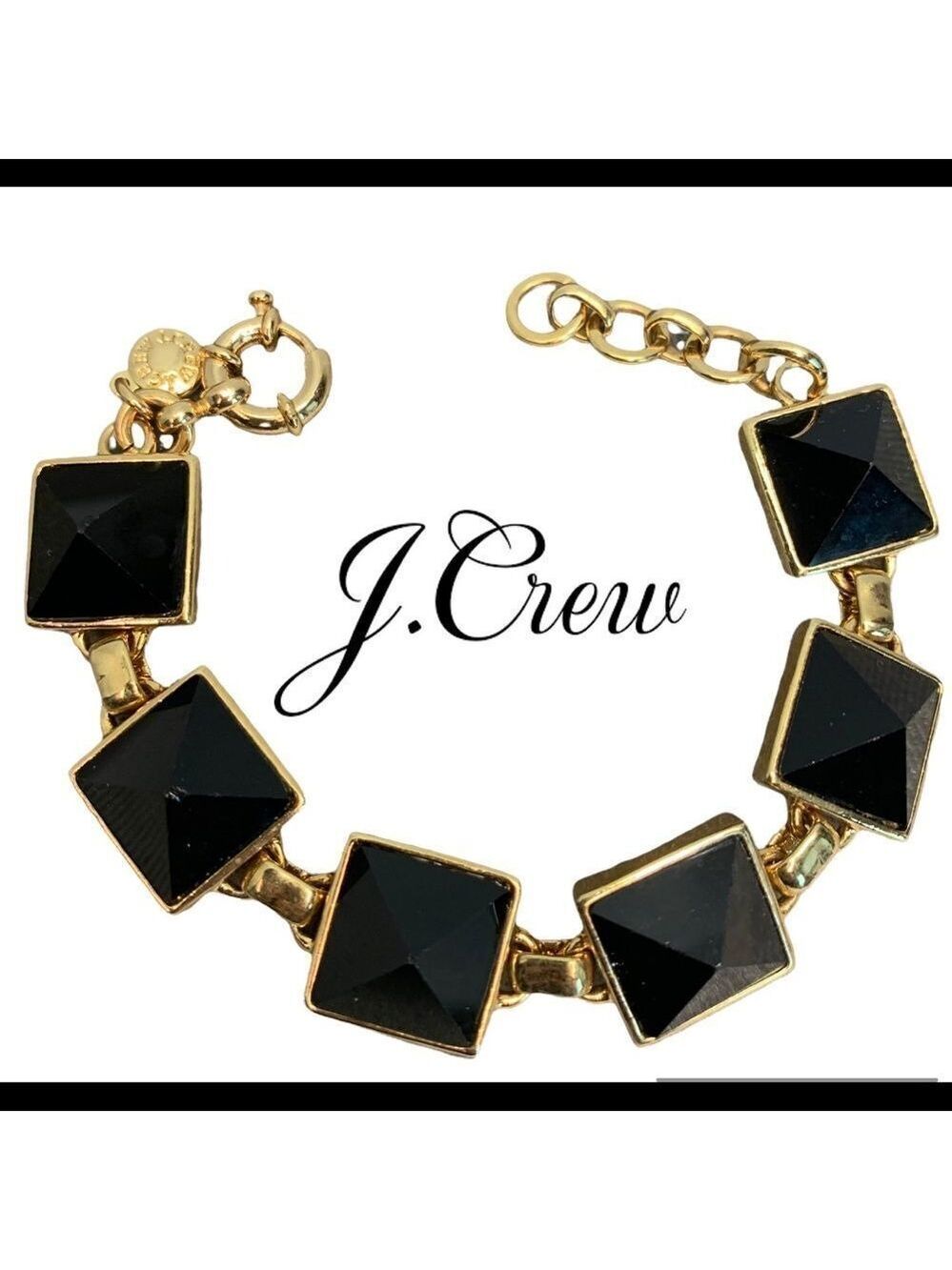 J.crew Black Square Gold-tone trim chain link bracelet